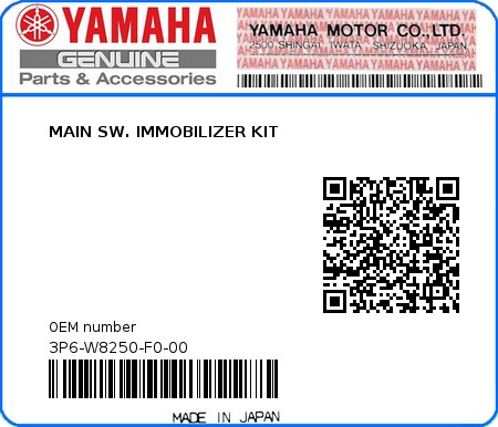 Product image: Yamaha - 3P6-W8250-F0-00 - MAIN SW. IMMOBILIZER KIT  0