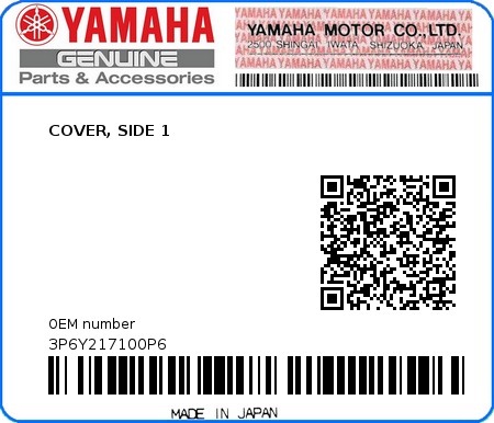 Product image: Yamaha - 3P6Y217100P6 - COVER, SIDE 1  0