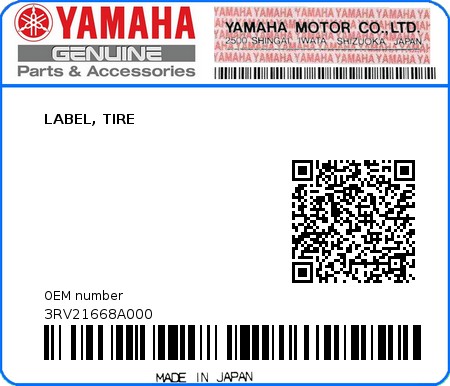 Product image: Yamaha - 3RV21668A000 - LABEL, TIRE  0