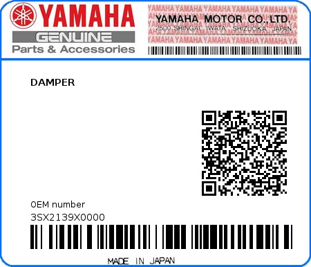 Product image: Yamaha - 3SX2139X0000 - DAMPER  0