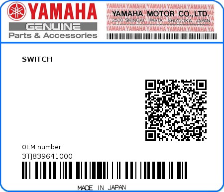 Product image: Yamaha - 3TJ839641000 - SWITCH  0