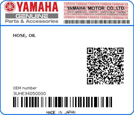 Product image: Yamaha - 3UHE34050000 - HOSE, OIL  0