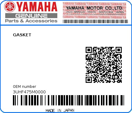 Product image: Yamaha - 3UHF475M0000 - GASKET  0