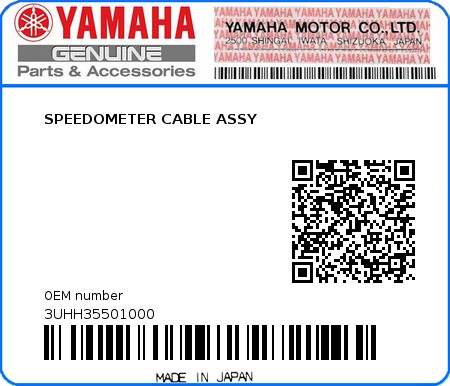 Product image: Yamaha - 3UHH35501000 - SPEEDOMETER CABLE ASSY  0