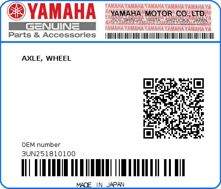 Product image: Yamaha - 3UN251810100 - AXLE, WHEEL  0