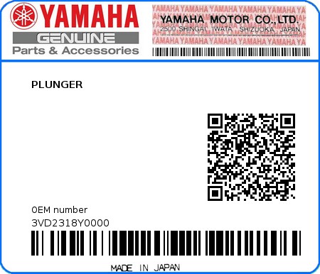 Product image: Yamaha - 3VD2318Y0000 - PLUNGER   0