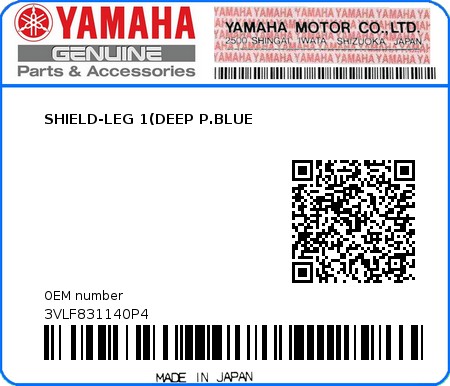 Product image: Yamaha - 3VLF831140P4 - SHIELD-LEG 1(DEEP P.BLUE  0