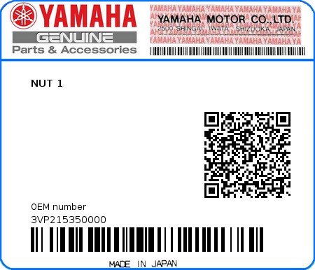 Product image: Yamaha - 3VP215350000 - NUT 1  0