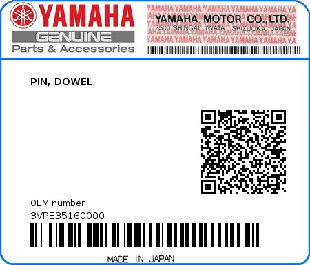 Product image: Yamaha - 3VPE35160000 - PIN, DOWEL  0