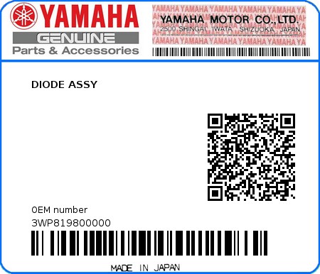 Product image: Yamaha - 3WP819800000 - DIODE ASSY  0