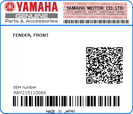 Product image: Yamaha - 3WY21511006X - FENDER, FRONT  0