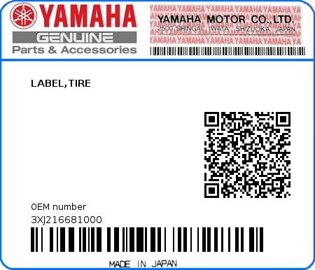 Product image: Yamaha - 3XJ216681000 - LABEL,TIRE  0