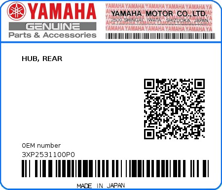 Product image: Yamaha - 3XP2531100P0 - HUB, REAR  0