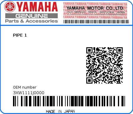 Product image: Yamaha - 3XW1111J0000 - PIPE 1   0