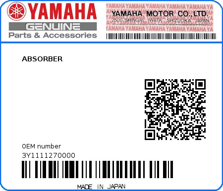 Product image: Yamaha - 3Y1111270000 - ABSORBER  0