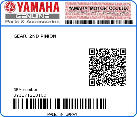 Product image: Yamaha - 3Y1171210100 - GEAR, 2ND PINION  0