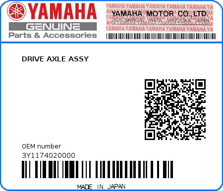 Product image: Yamaha - 3Y1174020000 - DRIVE AXLE ASSY  0