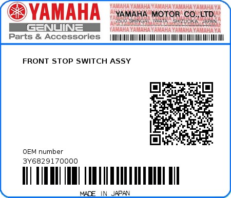 Product image: Yamaha - 3Y6829170000 - FRONT STOP SWITCH ASSY  0