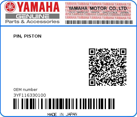 Product image: Yamaha - 3YF116330100 - PIN, PISTON  0