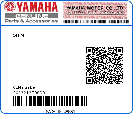 Product image: Yamaha - 401221270000 - SHIM  0