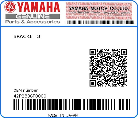 Product image: Yamaha - 42P2836F0000 - BRACKET 3  0