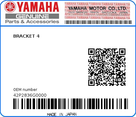 Product image: Yamaha - 42P2836G0000 - BRACKET 4  0