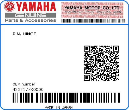 Product image: Yamaha - 42X2177K0000 - PIN, HINGE  0