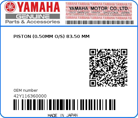 Product image: Yamaha - 42Y116360000 - PISTON (0.50MM O/S) 83.50 MM  0