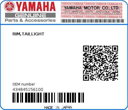 Product image: Yamaha - 434845156100 - RIM,TAILLIGHT  0