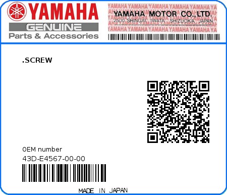 Product image: Yamaha - 43D-E4567-00-00 - .SCREW  0