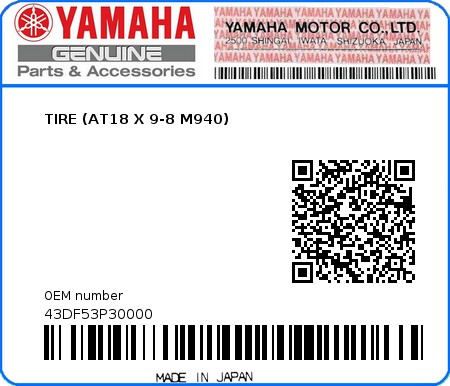Product image: Yamaha - 43DF53P30000 - TIRE (AT18 X 9-8 M940)  0