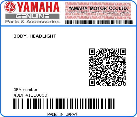 Product image: Yamaha - 43DH41110000 - BODY, HEADLIGHT  0