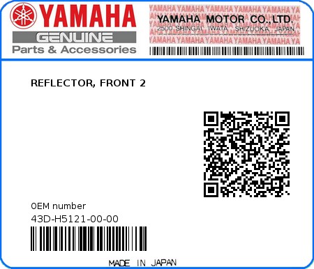 Product image: Yamaha - 43D-H5121-00-00 - REFLECTOR, FRONT 2  0
