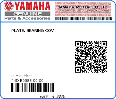Product image: Yamaha - 44D-E5383-00-00 - PLATE, BEARING COV  0