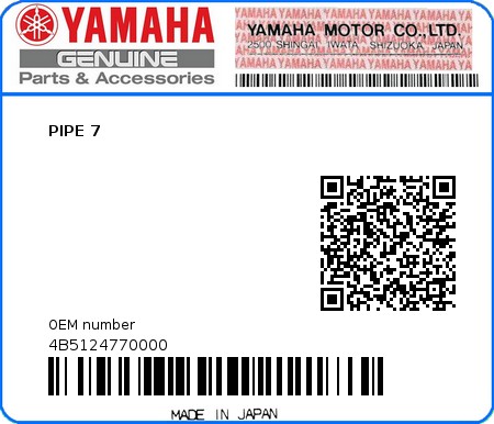 Product image: Yamaha - 4B5124770000 - PIPE 7  0