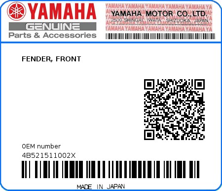 Product image: Yamaha - 4B521511002X - FENDER, FRONT  0