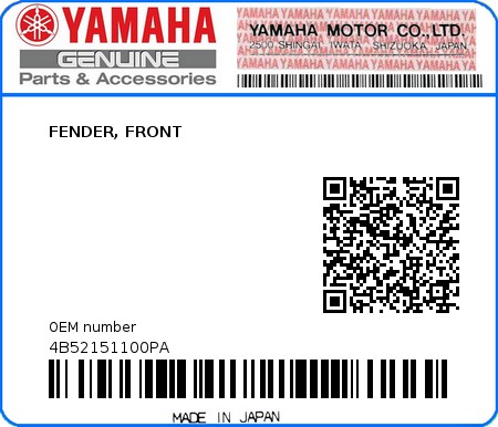 Product image: Yamaha - 4B52151100PA - FENDER, FRONT  0