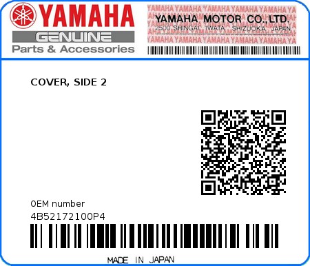 Product image: Yamaha - 4B52172100P4 - COVER, SIDE 2  0
