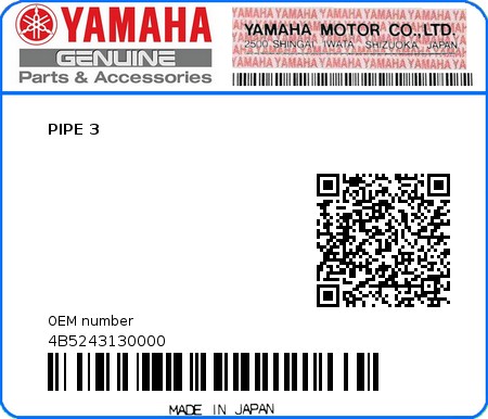 Product image: Yamaha - 4B5243130000 - PIPE 3  0