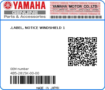 Product image: Yamaha - 4B5-2815K-00-00 - .LABEL, NOTICE WINDSHIELD 1  0