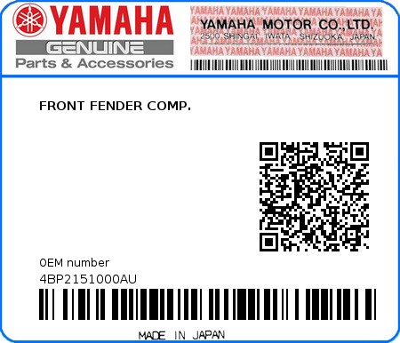 Product image: Yamaha - 4BP2151000AU - FRONT FENDER COMP.  0