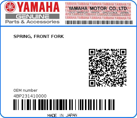 Product image: Yamaha - 4BP231410000 - SPRING, FRONT FORK  0