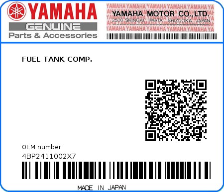 Product image: Yamaha - 4BP2411002X7 - FUEL TANK COMP.  0