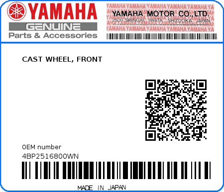Product image: Yamaha - 4BP2516800WN - CAST WHEEL, FRONT  0