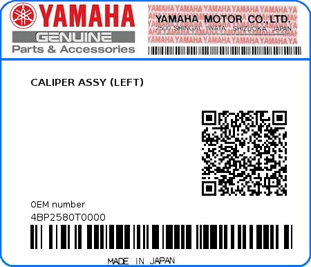 Product image: Yamaha - 4BP2580T0000 - CALIPER ASSY (LEFT)   0