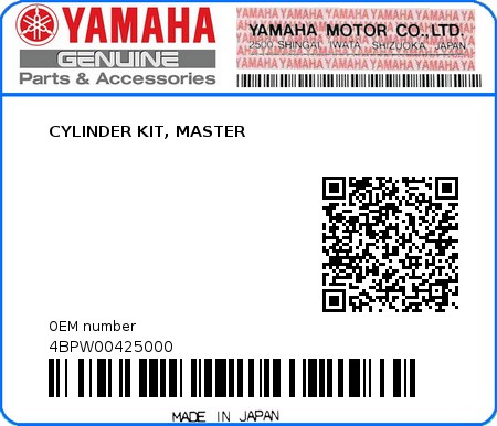 Product image: Yamaha - 4BPW00425000 - CYLINDER KIT, MASTER  0