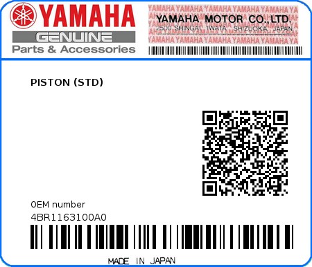 Product image: Yamaha - 4BR1163100A0 - PISTON (STD)  0