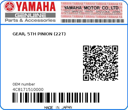 Product image: Yamaha - 4C8171510000 - GEAR, 5TH PINION (22T)  0