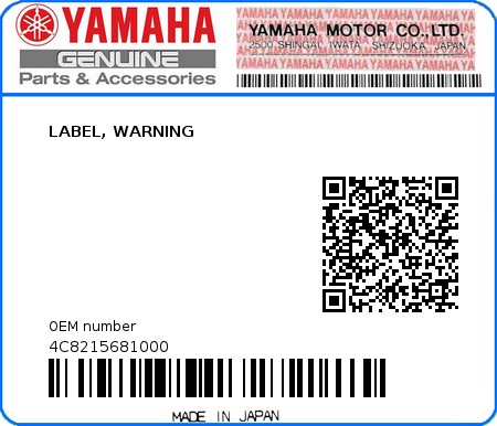 Product image: Yamaha - 4C8215681000 - LABEL, WARNING  0