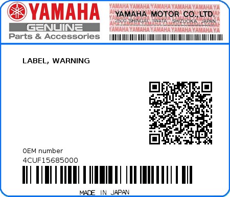 Product image: Yamaha - 4CUF15685000 - LABEL, WARNING  0